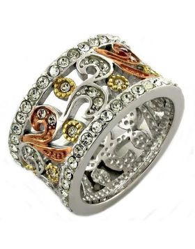 LOAS1032-6 - 925 Sterling Silver Rhodium Ring Top Grade Crystal Multi Color