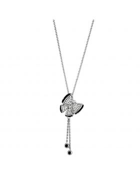 3W441-16 - Brass Rhodium + Ruthenium Necklace AAA Grade CZ Black Diamond