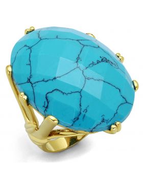 LO3901-6 - Brass Gold Ring Synthetic Turquoise