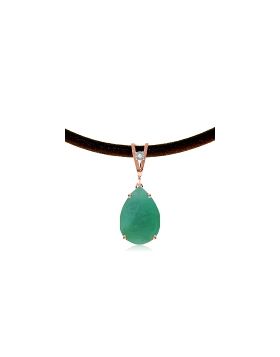 14K Rose Gold & Leather Diamond/Emerald Pear Cut Necklace