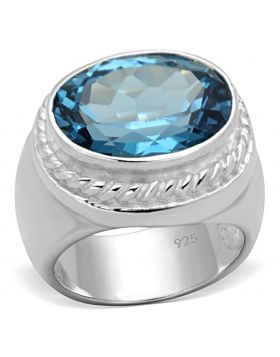 LOS732-7 - 925 Sterling Silver Silver Ring Synthetic Sea Blue