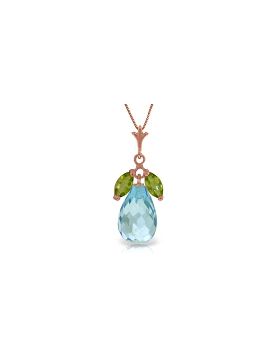 14K Rose Gold Necklace w/ Natural Peridot & Blue Topaz