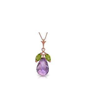14K Rose Gold Necklace w/ Natural Peridots & Purple Amethysts