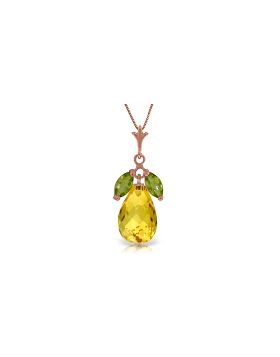 14K Rose Gold Necklace w/ Natural Peridots & Citrine