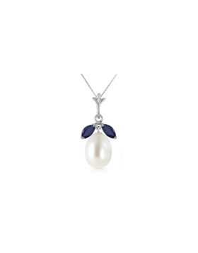 4.5 Carat 14K White Gold Necklace Natural Pearl Sapphire
