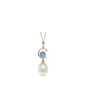 14K Rose Gold Natural Pearl & Blue Topaz Necklace Jewelry