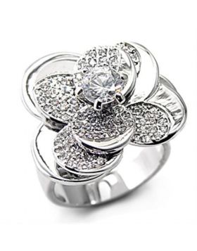 7X184-5 - 925 Sterling Silver Rhodium Ring AAA Grade CZ Clear