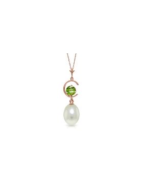 14K Rose Gold Natural Pearl & Peridot Necklace Gemstone