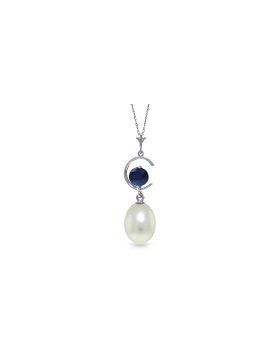 4.5 Carat 14K White Gold Woman In A Song Sapphire Pearl Necklace