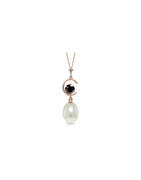 14K Rose Gold Necklace w/ Natural Pearl & Black Diamond