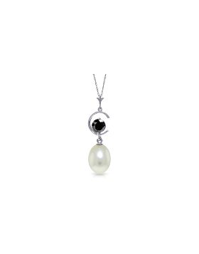 4.5 Carat 14K White Gold Necklace Natural Pearl Black Diamond