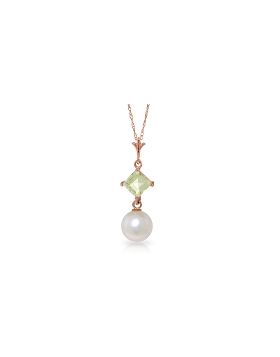 14K Rose Gold Aquamarine & Pearl Necklace Gemstone