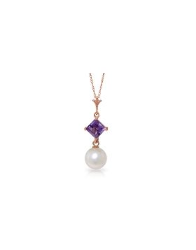 14K Rose Gold Necklace w/ Natural Amethyst & Pearl