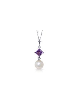 2.5 Carat 14K White Gold No Talking Amethyst Pearl Necklace