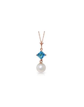 14K Rose Gold Natural Blue Topaz & Pearl Necklace Jewelry