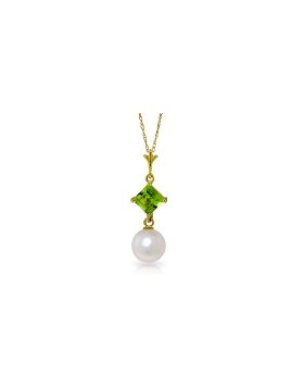 2.5 Carat 14K Gold Feminine Charisma Peridot Pearl Necklace