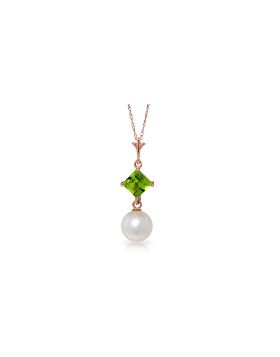 14K Rose Gold Necklace w/ Natural Peridot & Pearl