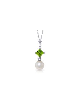 2.5 Carat 14K White Gold Desiring Peridot Pearl Necklace