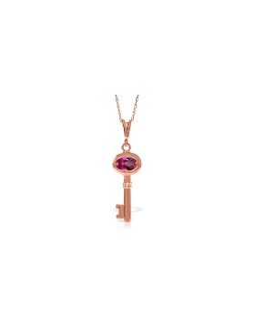 14K Rose Gold Key Charm Necklace w/ Pink Topaz