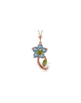 0.87 Carat 14K Rose Gold Flower Stem Blue Topaz Peridot Necklace