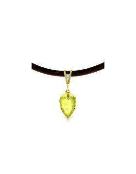 9.01 Carat 14K Gold Leather Necklace Diamond Lemon Quartz