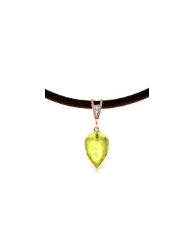 9.01 Carat 14K Rose Gold Leather Necklace Diamond Lemon Quartz
