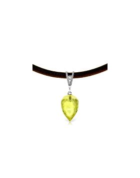 9.01 Carat 14K White Gold Leather Necklace Diamond Lemon Quartz