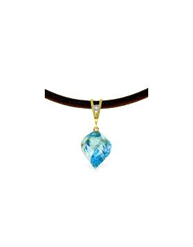 13.91 Carat 14K Gold Leather Necklace Diamond Blue Topaz