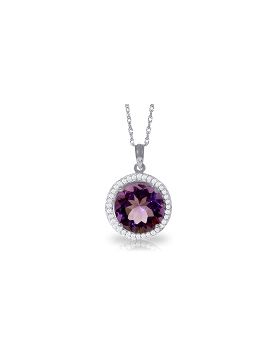 6.2 Carat 14K White Gold Natural Diamond Amethyst Necklace