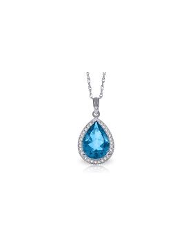 4.66 Carat 14K White Gold Skin Deep Blue Topaz Diamond Necklace