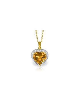 3.24 Carat 14K Gold Necklace Natural Diamond Heart Citrine
