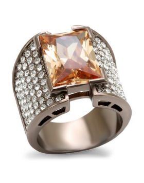 LO1686-6 - Brass Chocolate Gold Ring AAA Grade CZ Champagne