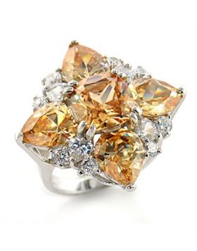 80605-5 - Brass Rhodium Ring AAA Grade CZ Champagne