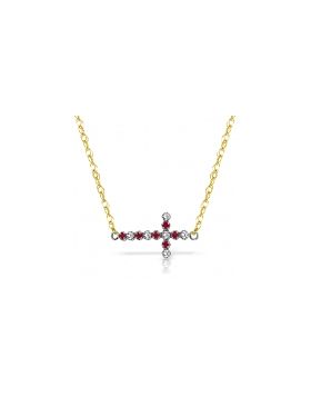 0.24 Carat 14K Gold Cross Necklace Diamond Ruby