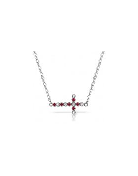 0.24 Carat 14K White Gold Cross Necklace Diamond Ruby