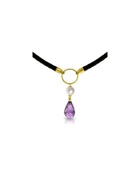 7.5 Carat 14K Gold Leather Necklace Pearl Amethyst