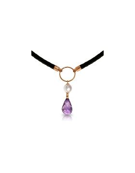7.5 Carat 14K Rose Gold Leather Necklace Pearl Amethyst