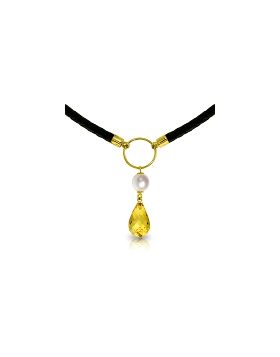 7.5 Carat 14K Gold Leather Necklace Pearl Citrine