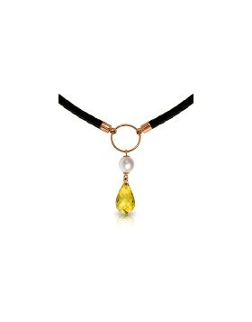 7.5 Carat 14K Rose Gold Leather Necklace Pearl Citrine