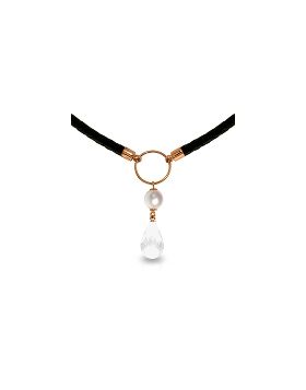 9 Carat 14K Rose Gold Leather Necklace Pearl White Topaz