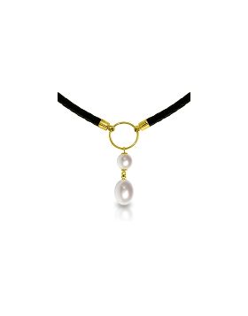 6 Carat 14K Gold Leather Necklace Natural Pearl
