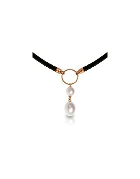 6 Carat 14K Rose Gold Leather Necklace Natural Pearl