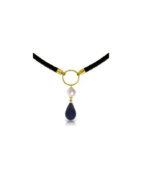 10.8 Carat 14K Gold Leather Necklace Pearl Sapphire