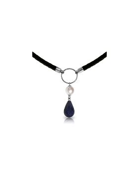 10.8 Carat 14K White Gold Leather Necklace Pearl Sapphire