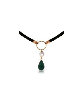 10.8 Carat 14K Rose Gold Leather Necklace Pearl Emerald