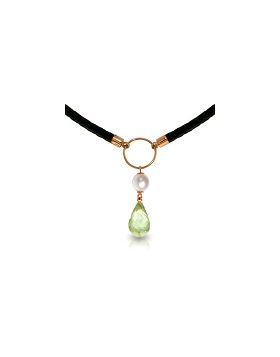 7.5 Carat 14K Rose Gold Leather Necklace Pearl Green Amethyst