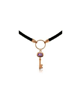 0.5 Carat 14K Rose Gold Leather Key Necklace Amethyst