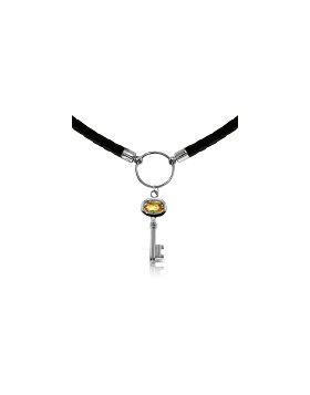 0.5 Carat 14K White Gold Leather Key Necklace Citrine
