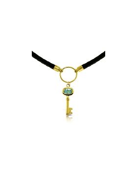 0.5 Carat 14K Gold Leather Key Necklace Blue Topaz