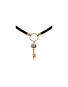 0.5 Carat 14K Rose Gold Leather Key Necklace Blue Topaz
